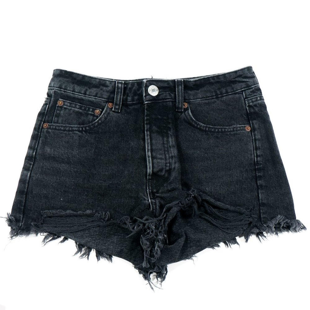 Zara Mid-Rise Distressed Denim Shorts in Black Size 4